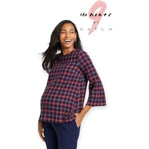 The Nines by HATCH navy berry plaid maternity boho blouse comfy size medium